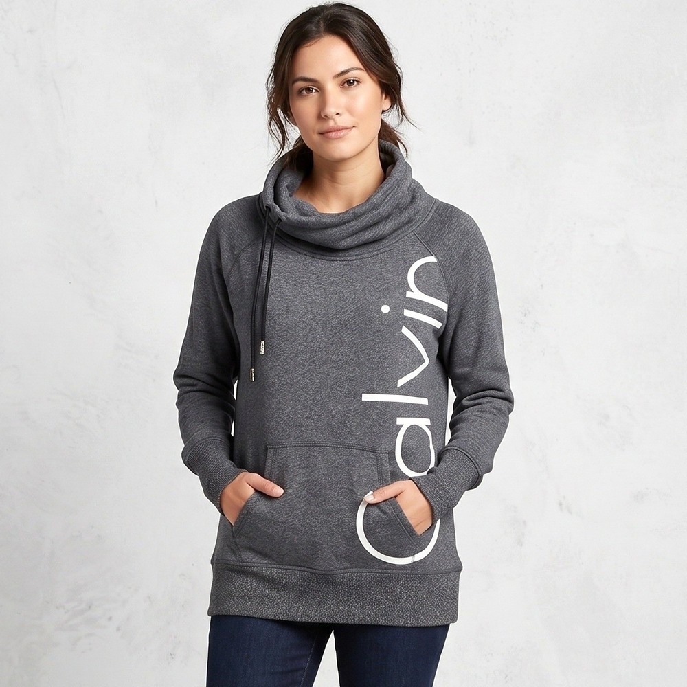 Calvin Klein Performance Sweatshirt Womens L‎ Gray Cowl Neck Pullover Thumbhole